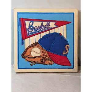 Seattle Mariners Embroidered Canvas Wall Art Baseball Hat Glove Pennant 12x12